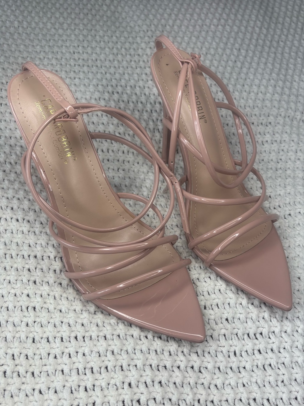 Strappy Pointed Toe Heels in Blush Pink